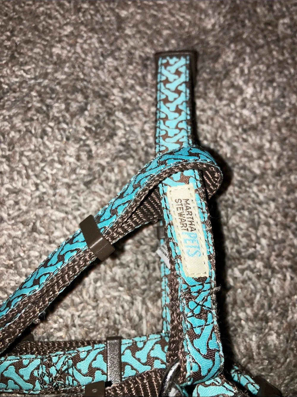 Martha Stewart Pets Turquoise & Brown Dog Bone Print Step-In Dog Harness New